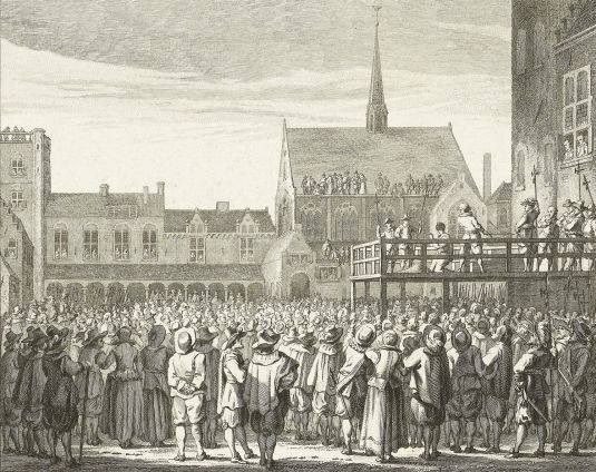 De politieke moord op de uiterst bekwame raadspensionaris Johan van Oldenbarnevelt.